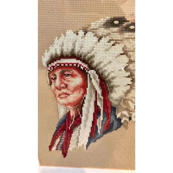 Vintage 1989 Indian Chief Cross Stitch Needlework Leisure Arts 834 13"x16" - Picture 4 of 11